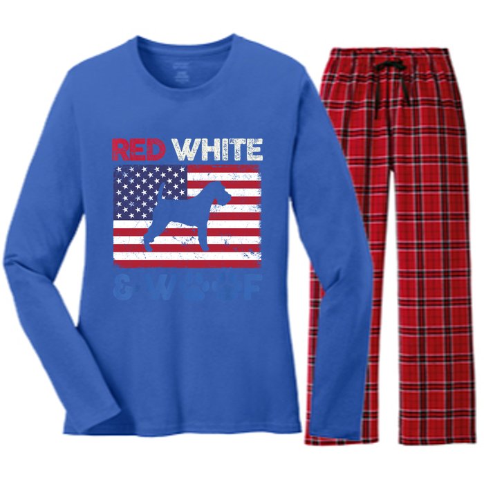 Red White And Woof Welsh Terrier Dog Us Flag Gift Women's Long Sleeve Flannel Pajama Set 