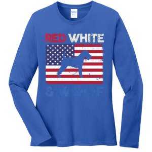 Red White And Woof Welsh Terrier Dog Us Flag Gift Ladies Long Sleeve Shirt