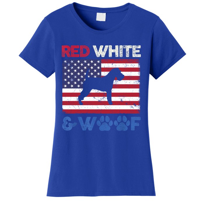 Red White And Woof Welsh Terrier Dog Us Flag Gift Women's T-Shirt