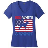 Red White And Woof Welsh Terrier Dog Us Flag Gift Women's V-Neck T-Shirt