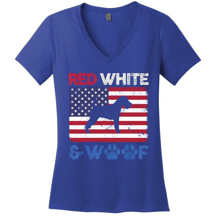 Red White And Woof Welsh Terrier Dog Us Flag Gift Women's V-Neck T-Shirt