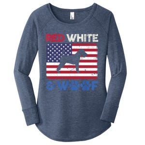 Red White And Woof Welsh Terrier Dog Us Flag Gift Women's Perfect Tri Tunic Long Sleeve Shirt