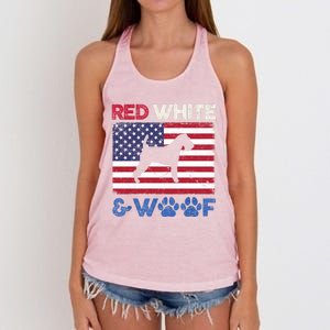 Red White And Woof Welsh Terrier Dog Us Flag Gift Women's Knotted Racerback Tank