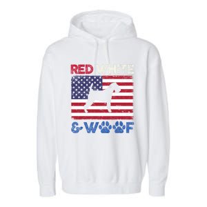 Red White And Woof Welsh Terrier Dog Us Flag Gift Garment-Dyed Fleece Hoodie