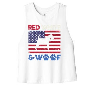 Red White And Woof Welsh Terrier Dog Us Flag Gift Women's Racerback Cropped Tank