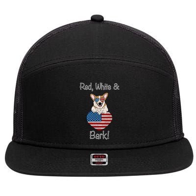 Red White And Bark Pembroke Welsh Corgi Indian Creek Corgi Gift 7 Panel Mesh Trucker Snapback Hat