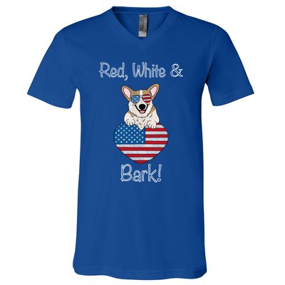 Red White And Bark Pembroke Welsh Corgi Indian Creek Corgi Gift V-Neck T-Shirt