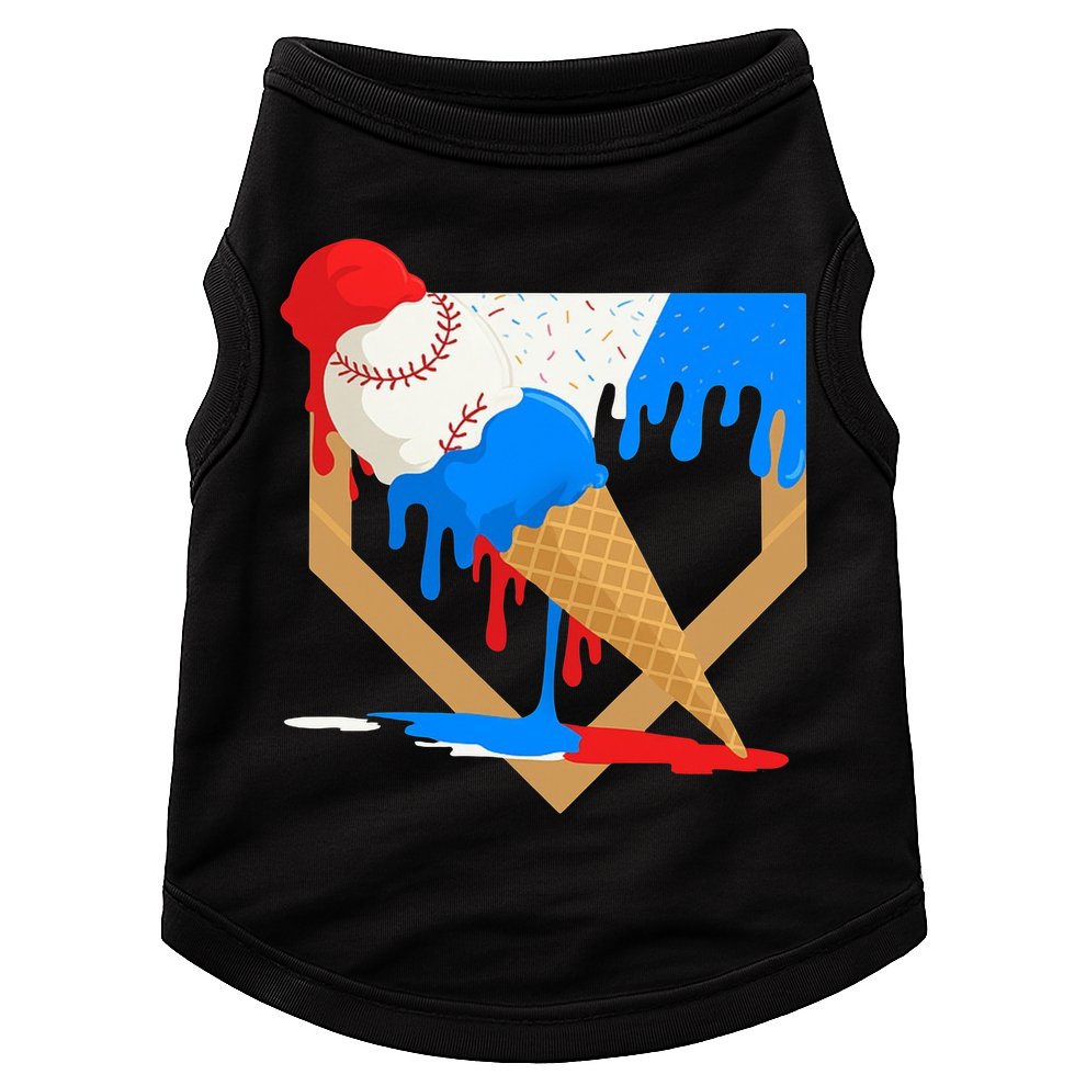Red White And Blue Baseball Ice Cream Drip Doggie Tank