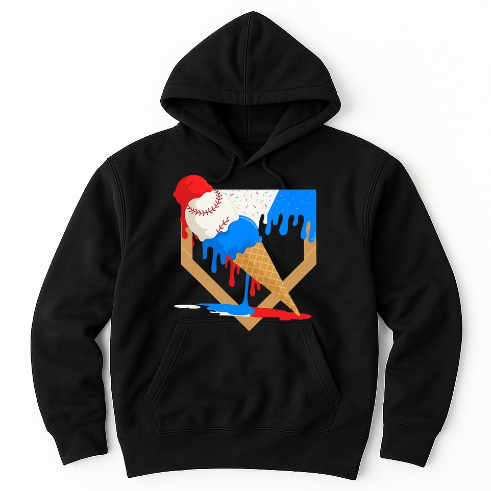 Red White And Blue Baseball Ice Cream Drip Hoodie