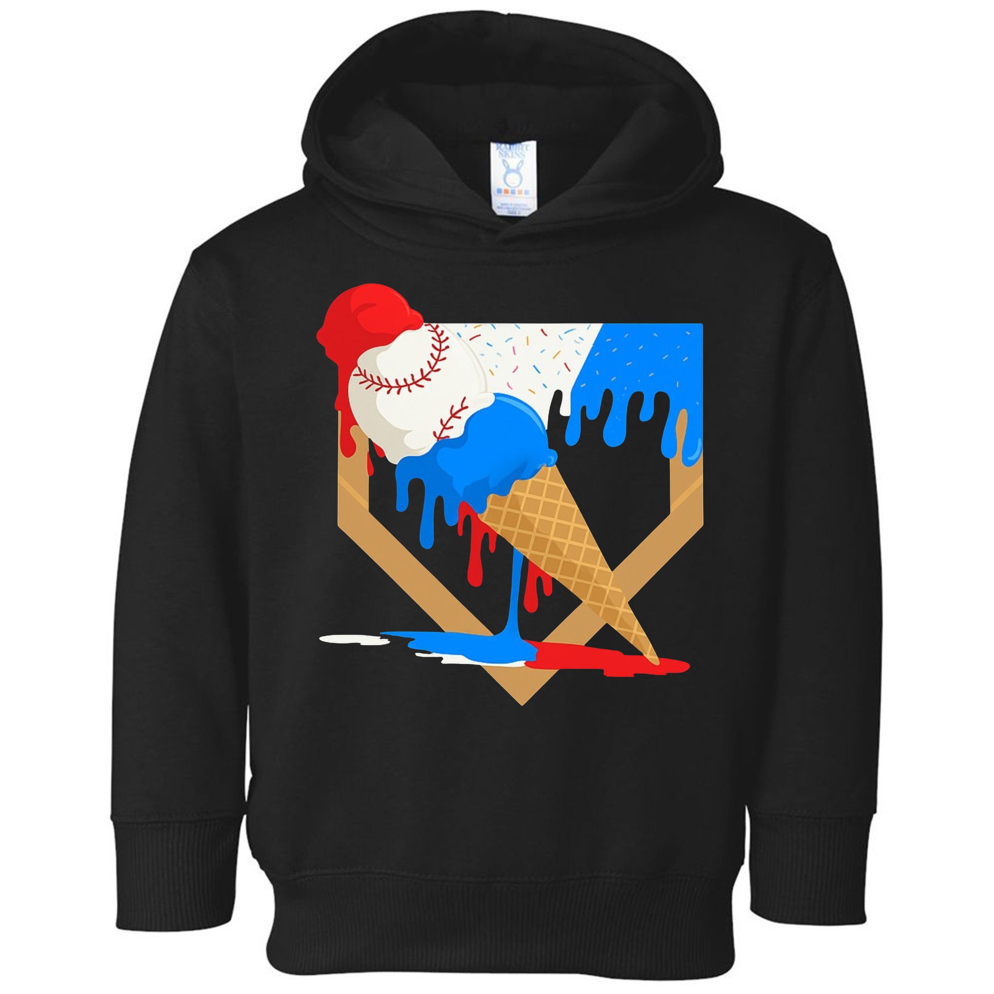 Red White And Blue Baseball Ice Cream Drip Toddler Hoodie