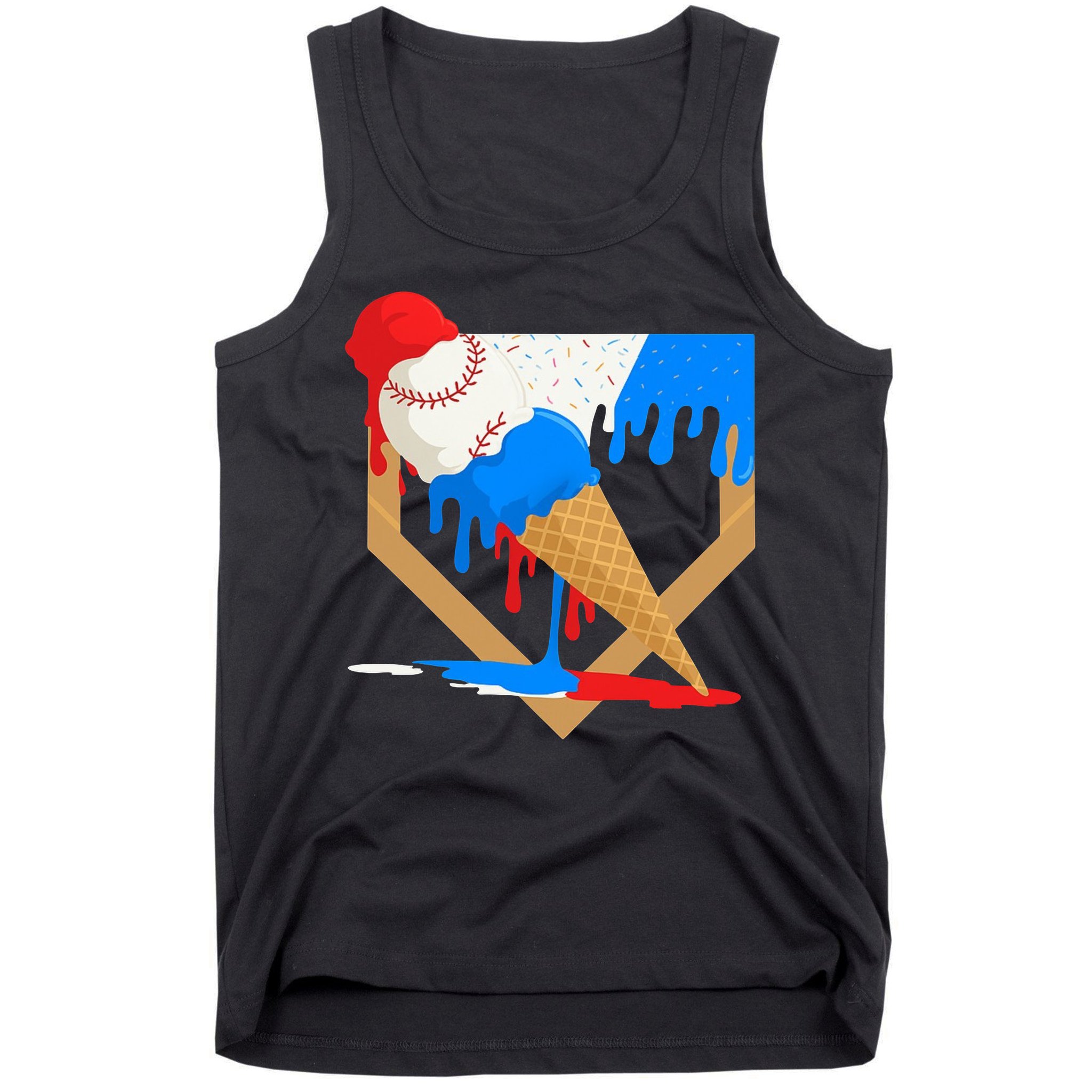 Red White And Blue Baseball Ice Cream Drip Tank Top