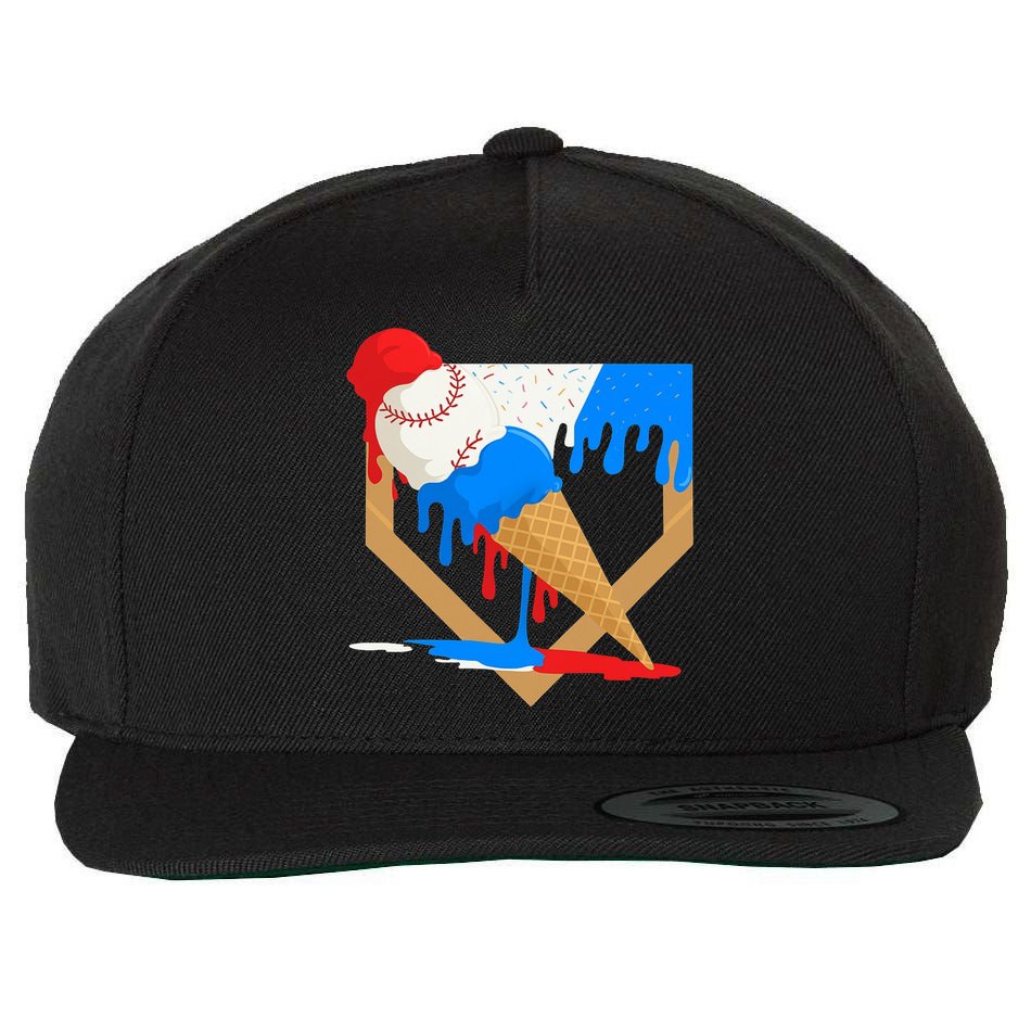 Red White And Blue Baseball Ice Cream Drip Wool Snapback Cap