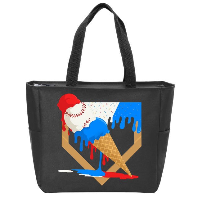 Red White And Blue Baseball Ice Cream Drip Zip Tote Bag