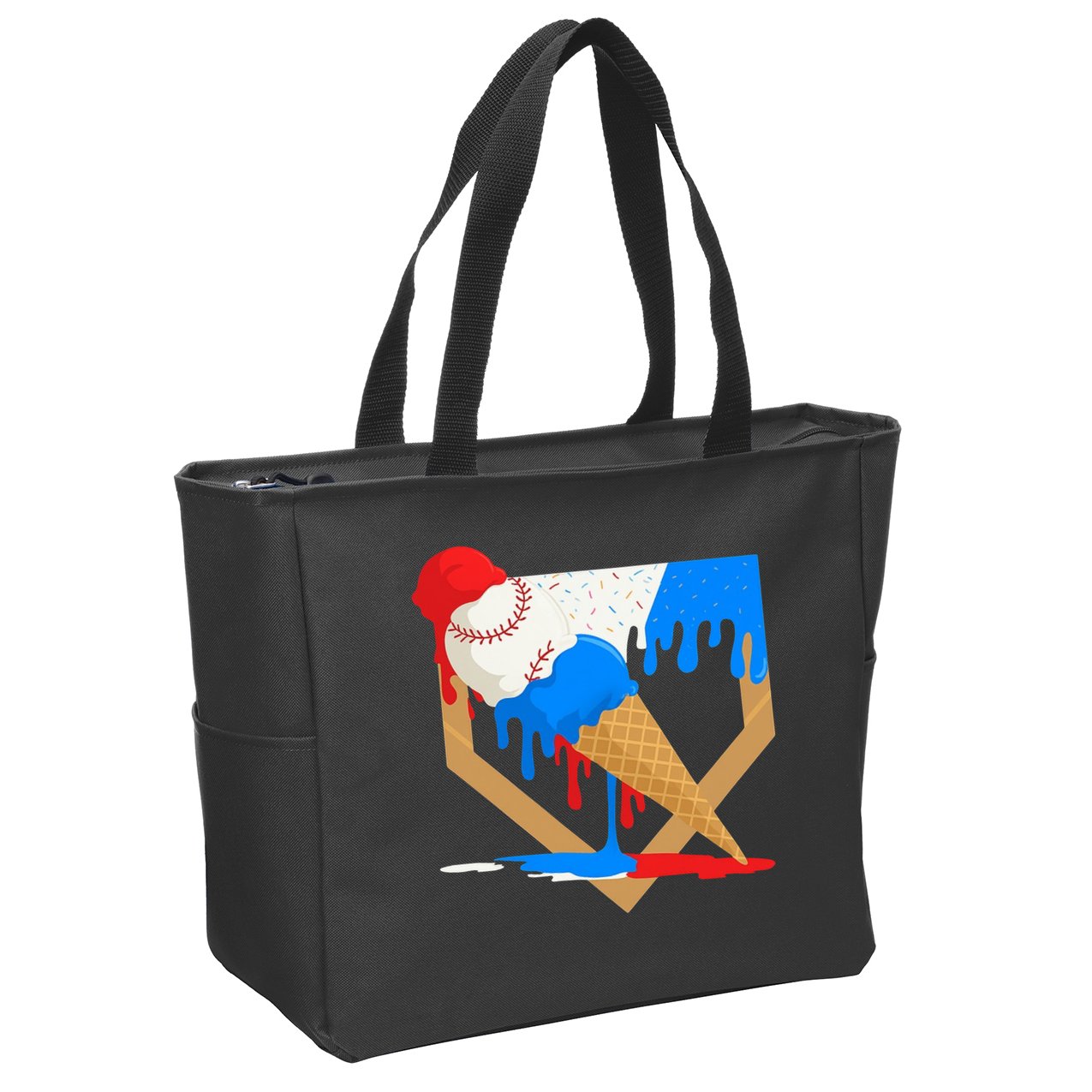 Red White And Blue Baseball Ice Cream Drip Zip Tote Bag