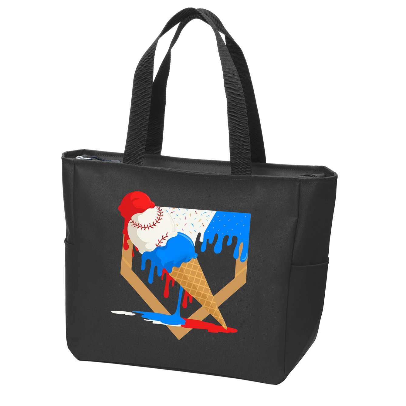 Red White And Blue Baseball Ice Cream Drip Zip Tote Bag