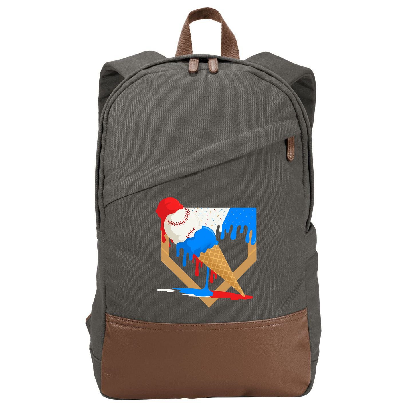 Red White And Blue Baseball Ice Cream Drip Cotton Canvas Backpack