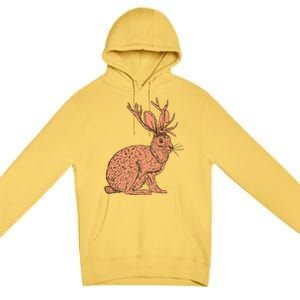 Retro Wild Animal Jackrabbit With Antelope Horns Jackalope Premium Pullover Hoodie