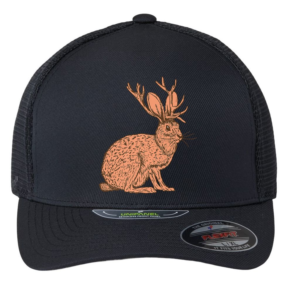 Retro Wild Animal Jackrabbit With Antelope Horns Jackalope Flexfit Unipanel Trucker Cap