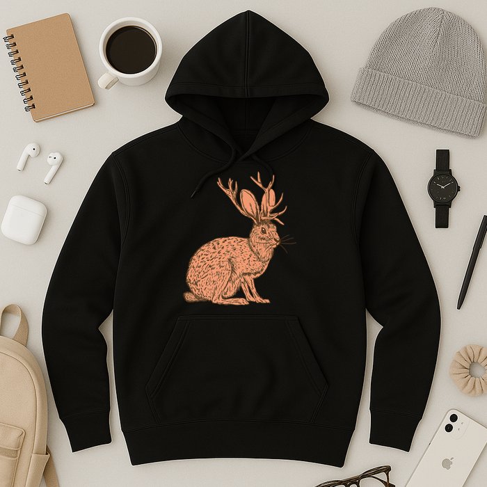 Retro Wild Animal Jackrabbit With Antelope Horns Jackalope Hoodie