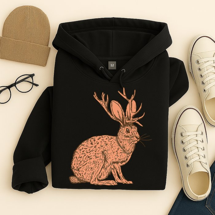 Retro Wild Animal Jackrabbit With Antelope Horns Jackalope Hoodie