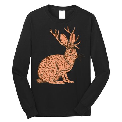Retro Wild Animal Jackrabbit With Antelope Horns Jackalope Long Sleeve Shirt