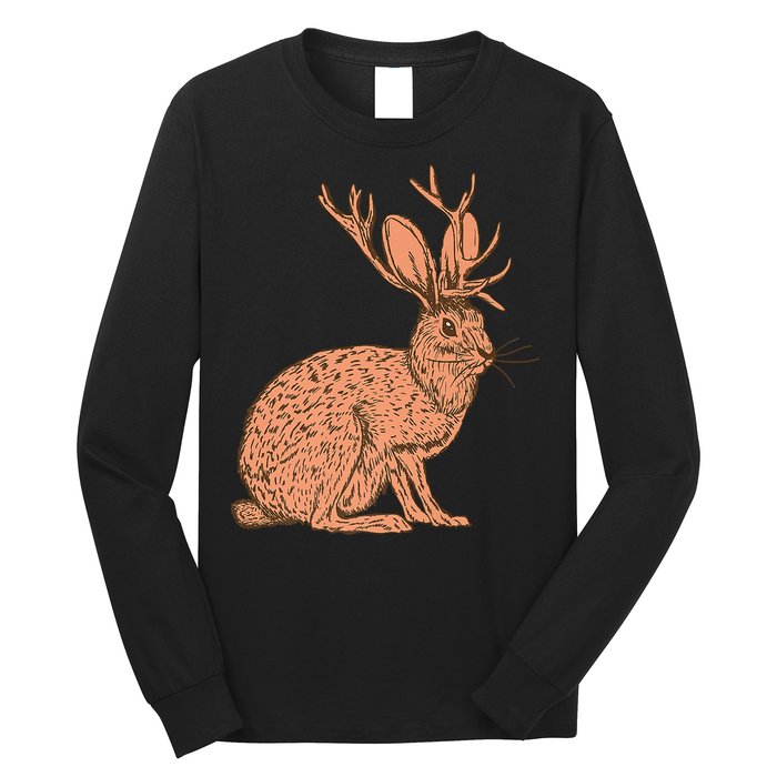 Retro Wild Animal Jackrabbit With Antelope Horns Jackalope Long Sleeve Shirt