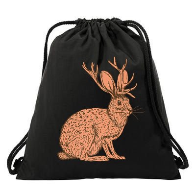 Retro Wild Animal Jackrabbit With Antelope Horns Jackalope Drawstring Bag