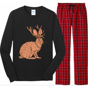 Retro Wild Animal Jackrabbit With Antelope Horns Jackalope Long Sleeve Pajama Set