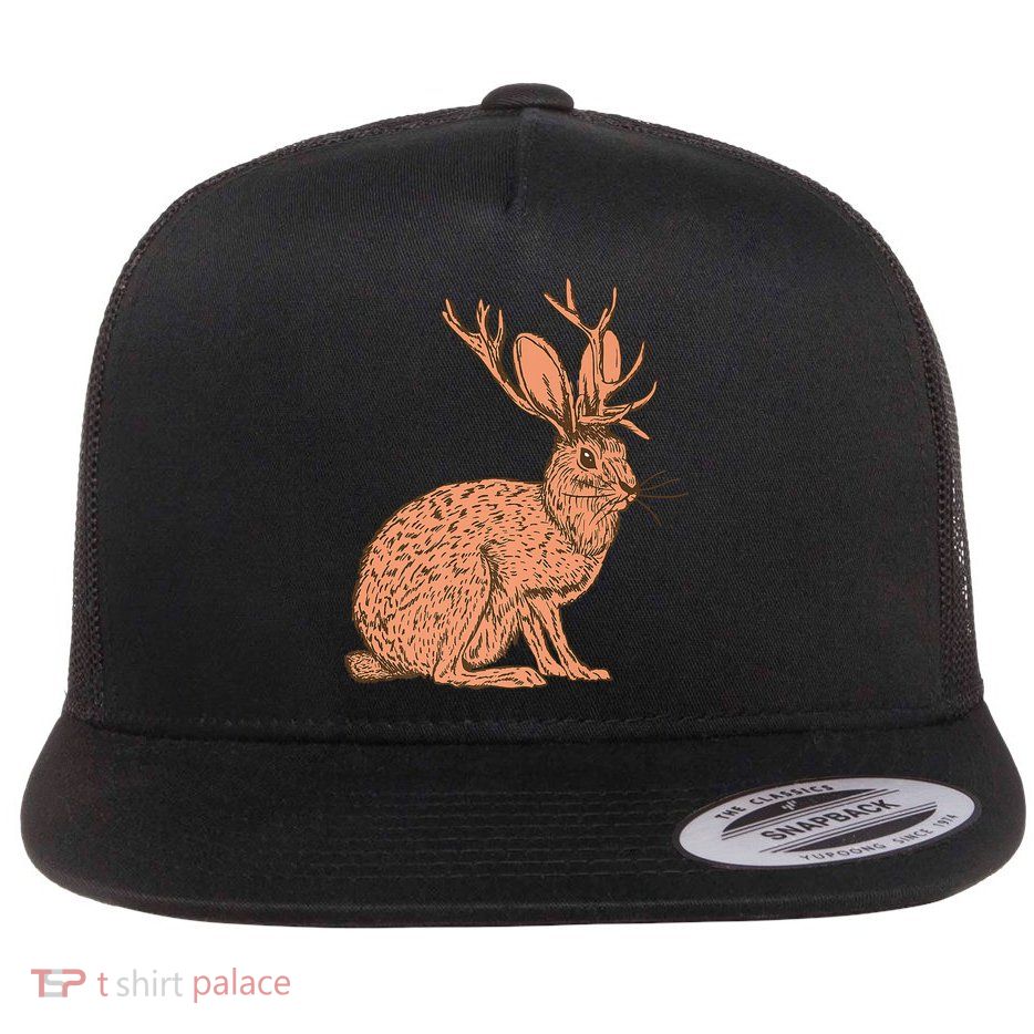 Retro Wild Animal Jackrabbit With Antelope Horns Jackalope Flatbill Hat