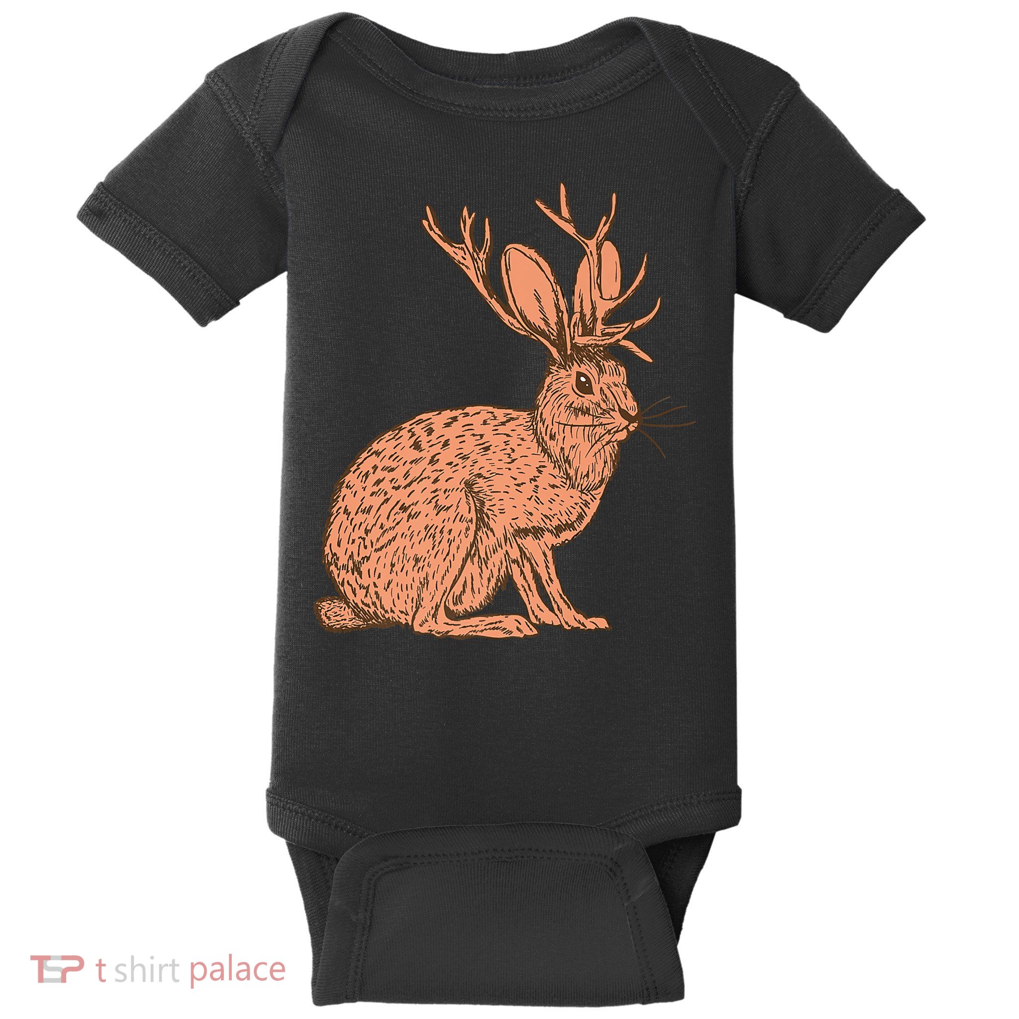 Retro Wild Animal Jackrabbit With Antelope Horns Jackalope Baby Bodysuit