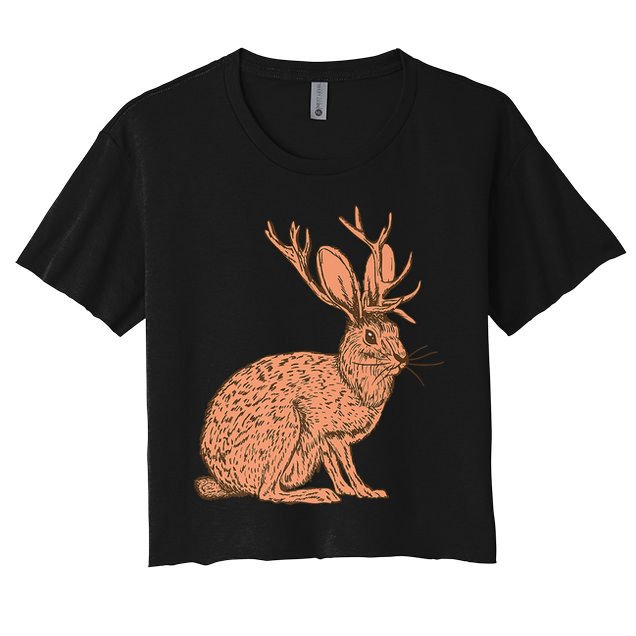 Retro Wild Animal Jackrabbit With Antelope Horns Jackalope Crop Top