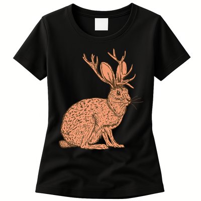 Retro Wild Animal Jackrabbit With Antelope Horns Jackalope Womens T-Shirt