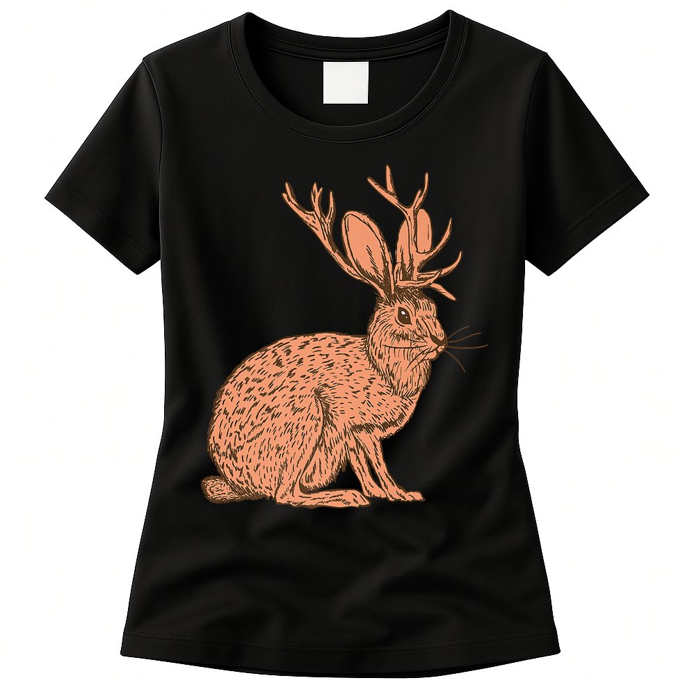 Retro Wild Animal Jackrabbit With Antelope Horns Jackalope Womens T-Shirt