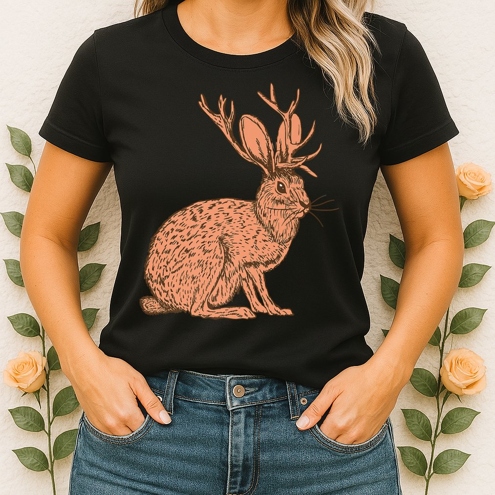 Retro Wild Animal Jackrabbit With Antelope Horns Jackalope Womens T-Shirt