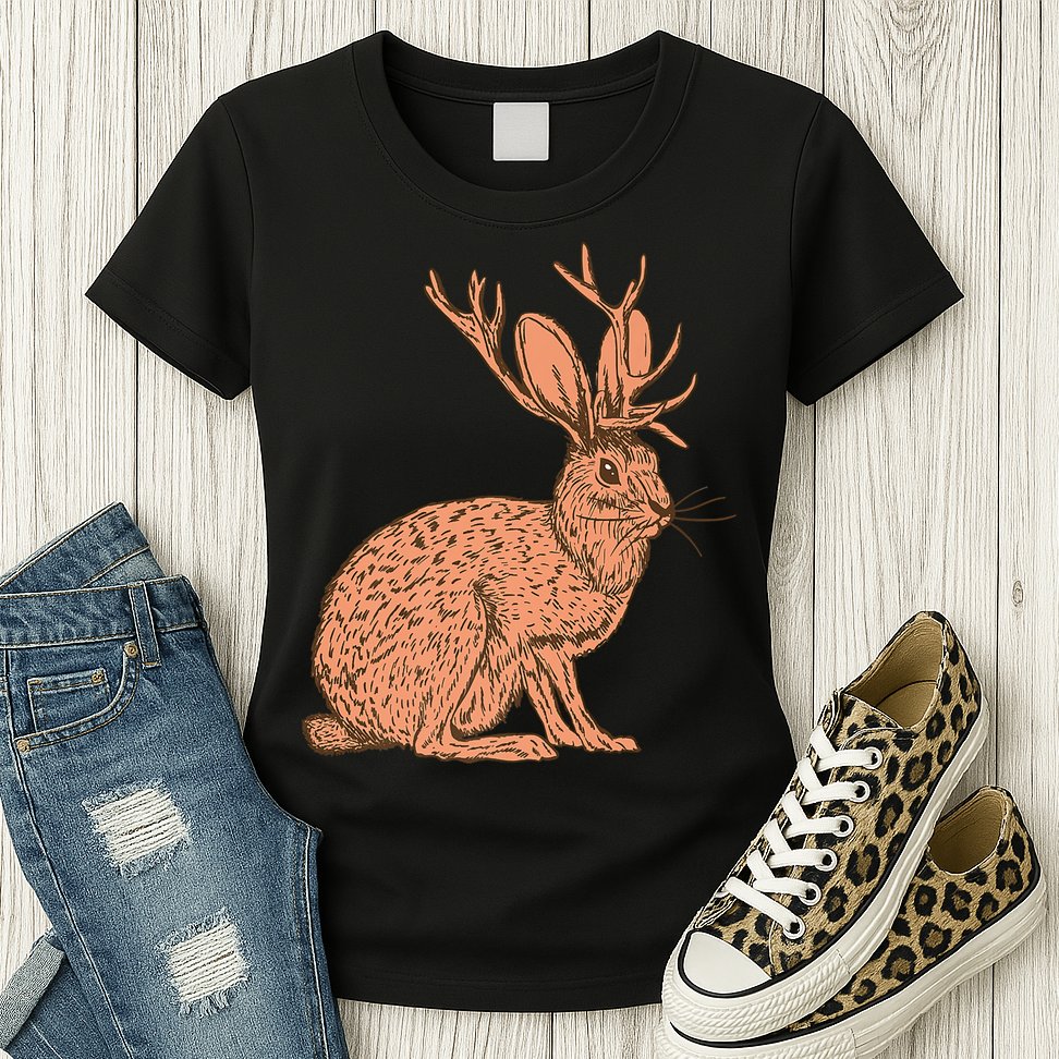 Retro Wild Animal Jackrabbit With Antelope Horns Jackalope Womens T-Shirt