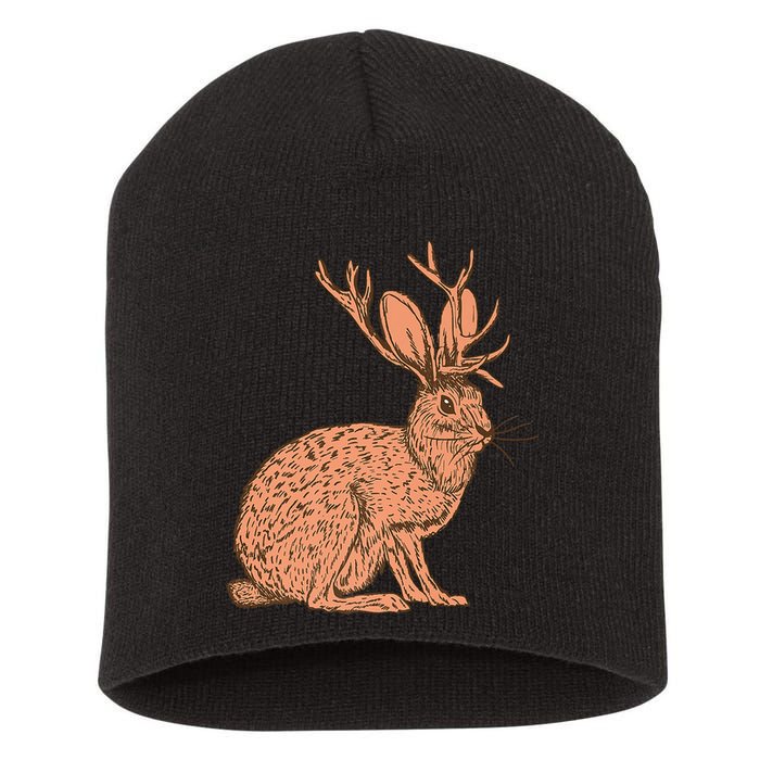 Retro Wild Animal Jackrabbit With Antelope Horns Jackalope Short Acrylic Beanie