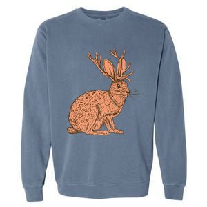 Retro Wild Animal Jackrabbit With Antelope Horns Jackalope Garment-Dyed Sweatshirt