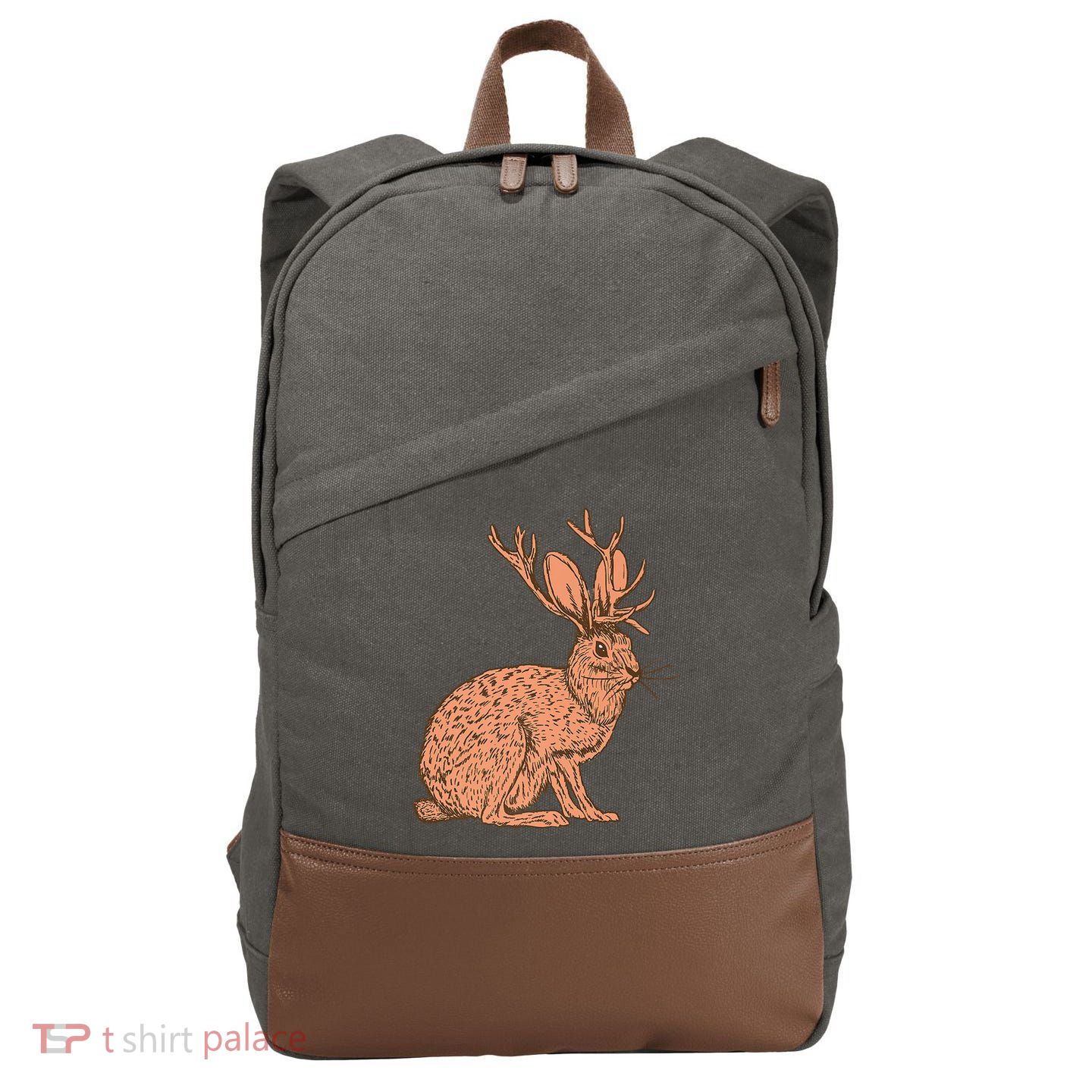 Retro Wild Animal Jackrabbit With Antelope Horns Jackalope Cotton Canvas Backpack