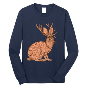 Retro Wild Animal Jackrabbit With Antelope Horns Jackalope Long Sleeve Shirt