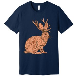 Retro Wild Animal Jackrabbit With Antelope Horns Jackalope Premium T-Shirt