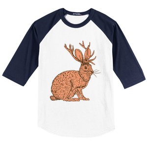 Retro Wild Animal Jackrabbit With Antelope Horns Jackalope Baseball Sleeve Shirt