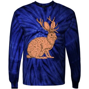 Retro Wild Animal Jackrabbit With Antelope Horns Jackalope Tie-Dye Long Sleeve Shirt