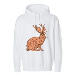 Retro Wild Animal Jackrabbit With Antelope Horns Jackalope Garment-Dyed Fleece Hoodie