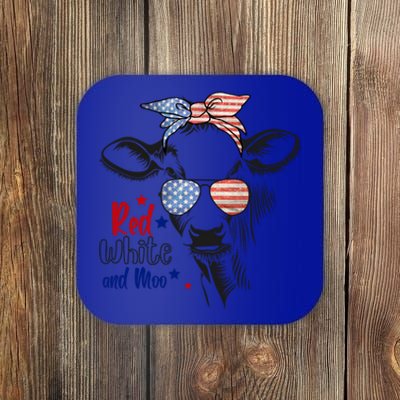 Red White And Moo Patriotic Cow Bandana 4th Of July Usa Flag Gift Coaster