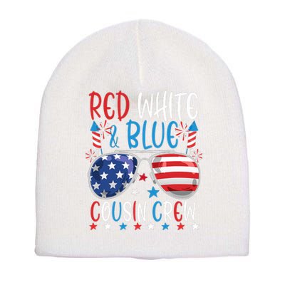 Red White And Blue Cousin Crew 4th Of July American Flag Short Acrylic Beanie