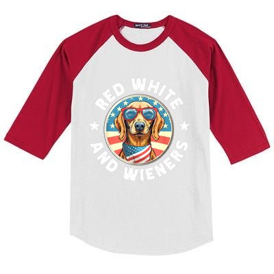 Red White And Wieners Weiner Dog Dachshund Lover Gift Kids Colorblock Raglan Jersey