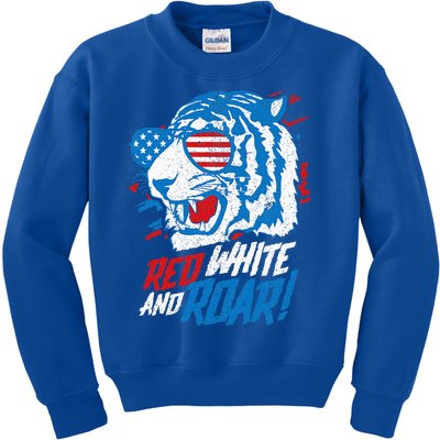 Red White And Roar Tiger 4th Of July Predator Kids Sweatshirt