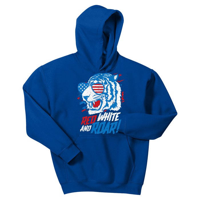 Red White And Roar Tiger 4th Of July Predator Kids Hoodie