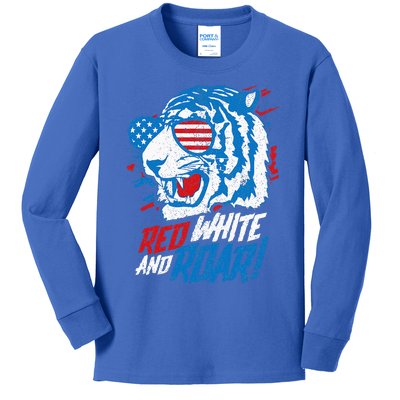 Red White And Roar Tiger 4th Of July Predator Kids Long Sleeve Shirt