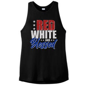 Red White And Blessed Ladies PosiCharge Tri-Blend Wicking Tank